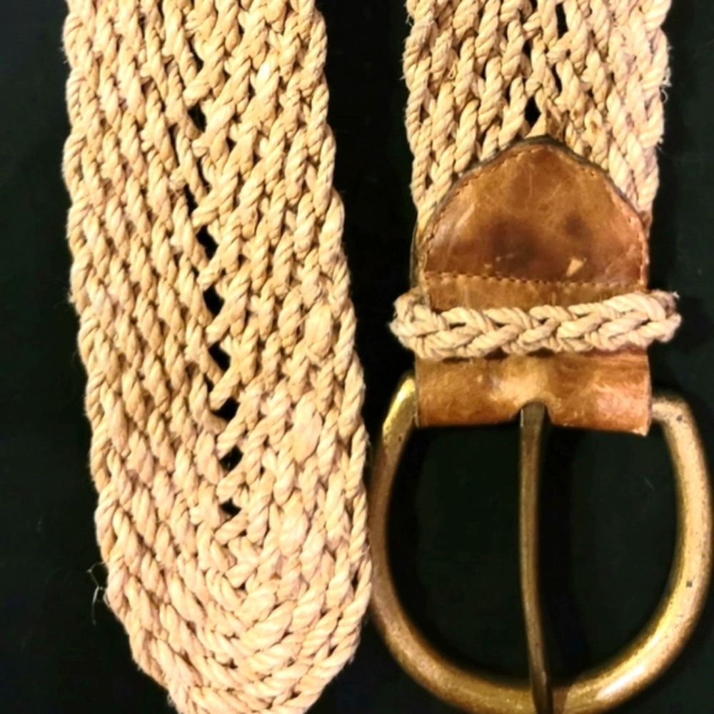 MADE IN TURKEY 1 of a Kind  Vintage Braided Hemp Rope Belt Brass Buckle P/S